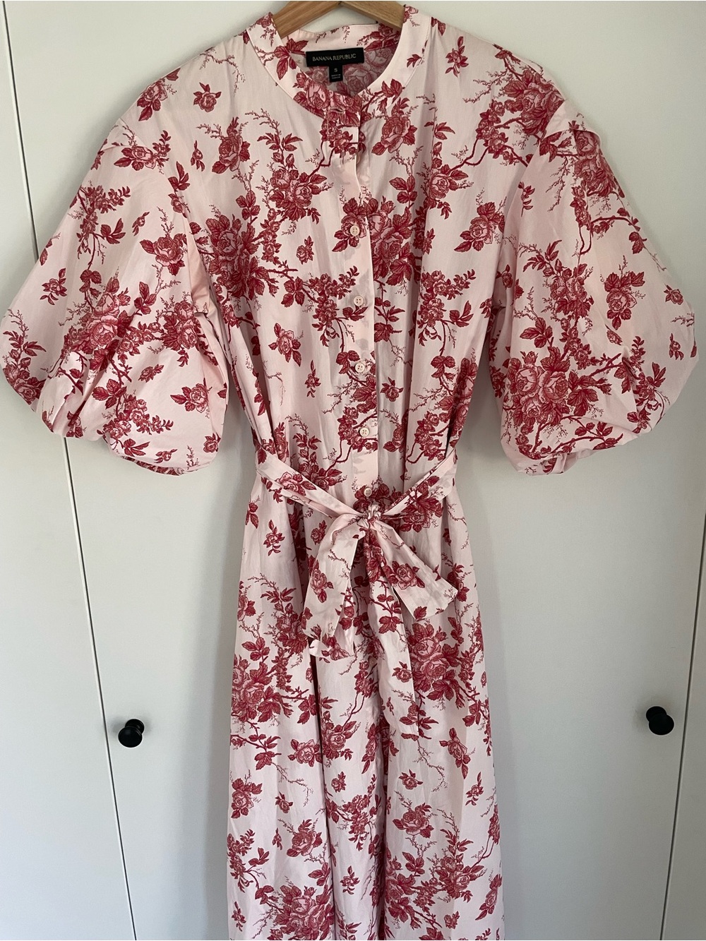 Banana Republic Pink Toile Floral Cotton Puff Sleeve Midi Dress S